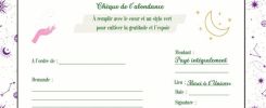 Modèle de chèque d’abondance à remplir lors de la nouvelle lune pour exprimer ses intentions, sa gratitude et ses souhaits